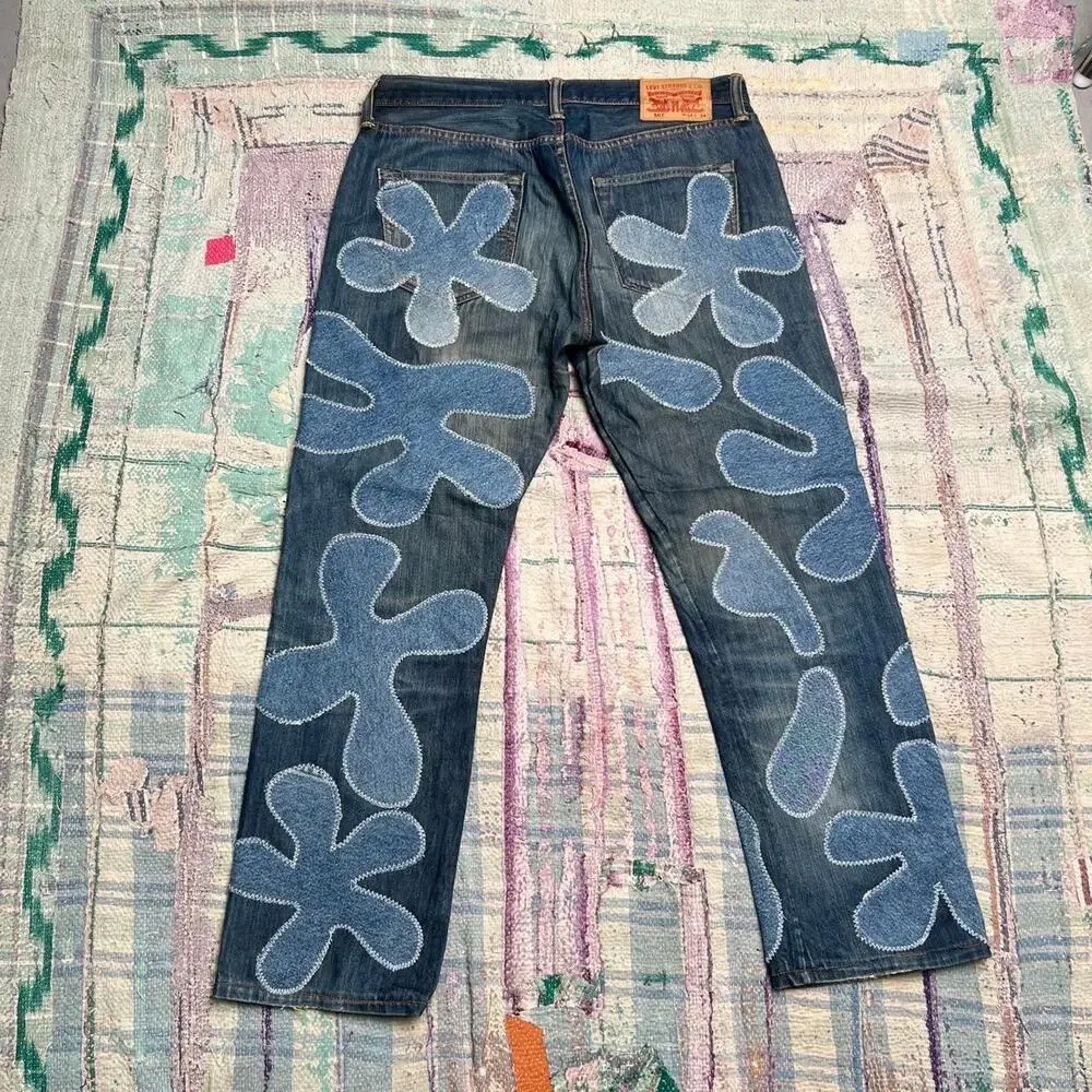 Custom upcycled levis 501 patchwork jeans Size 34x29